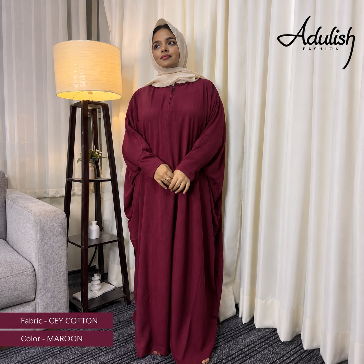 Adulish Cotton Farasha Maroon - Image 2