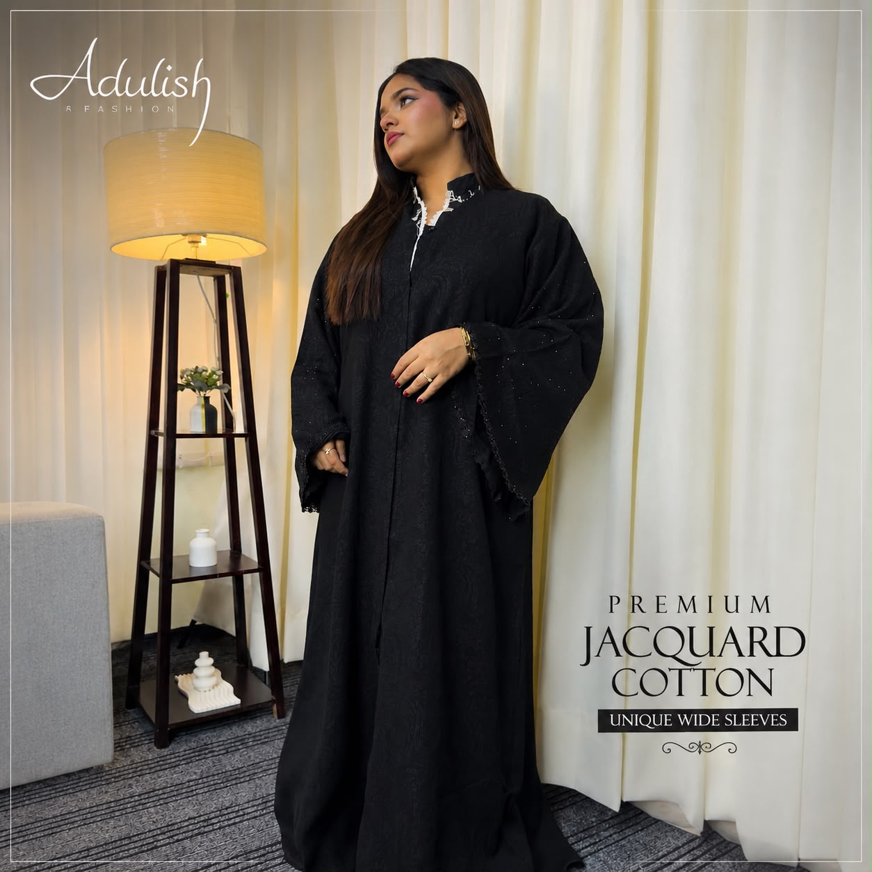 Jacqurd Black Emarati Abaya - Image 3