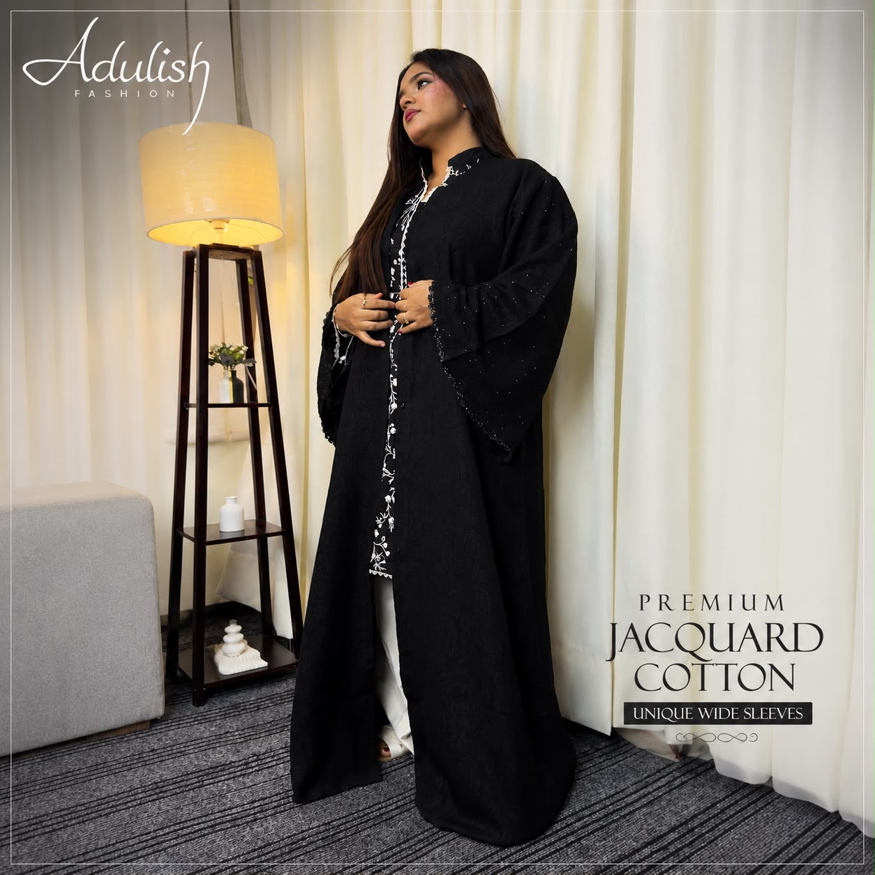Jacqurd Black Emarati Abaya - Image 4