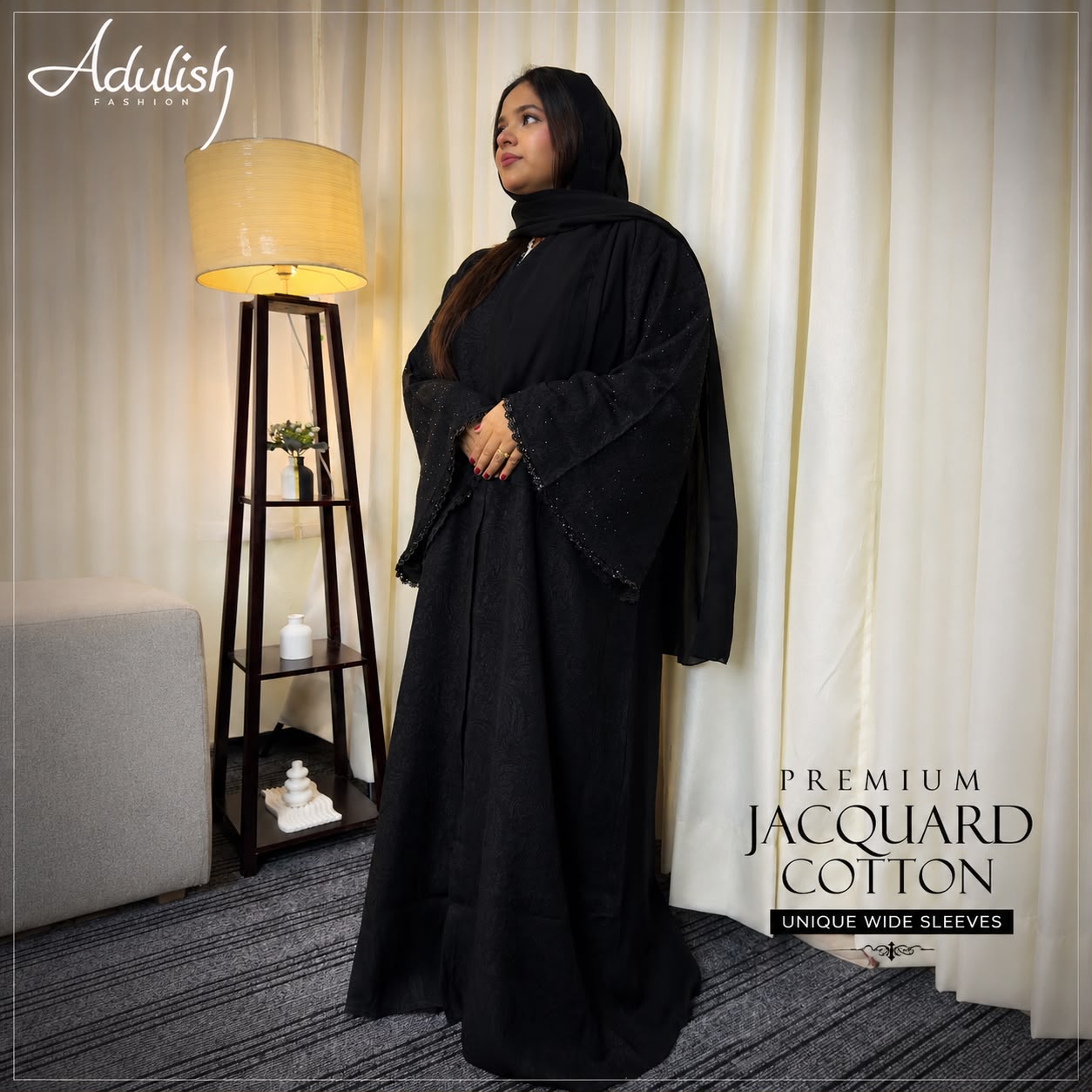 Jacqurd Black Emarati Abaya