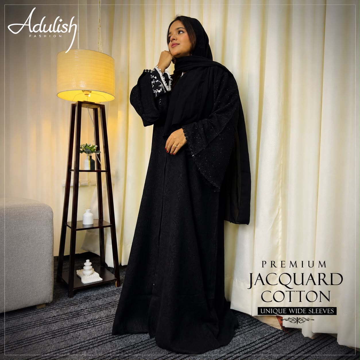 Jacqurd Black Emarati Abaya - Image 2