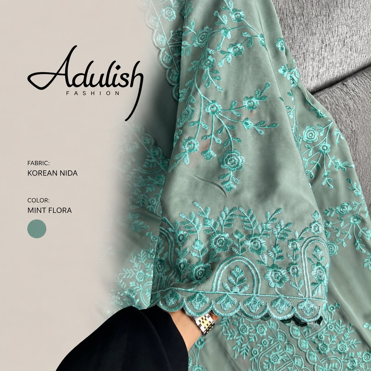 Floral Mint Dubai Abaya - Image 3
